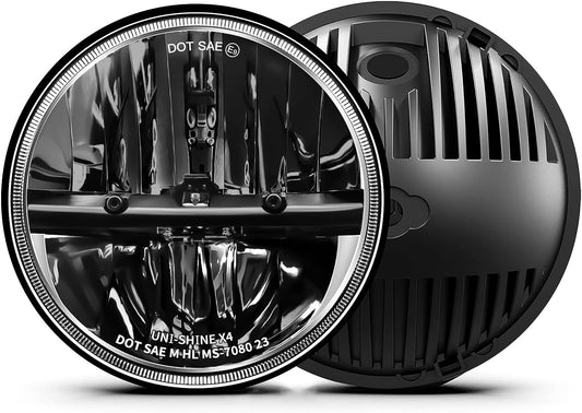 UNI-SHINE 7-Inch LED Headlights - DOT Approved, Hi/Lo Beam, Compatible with Jeep Wrangler, Chevy, and Miata - Plug and Play