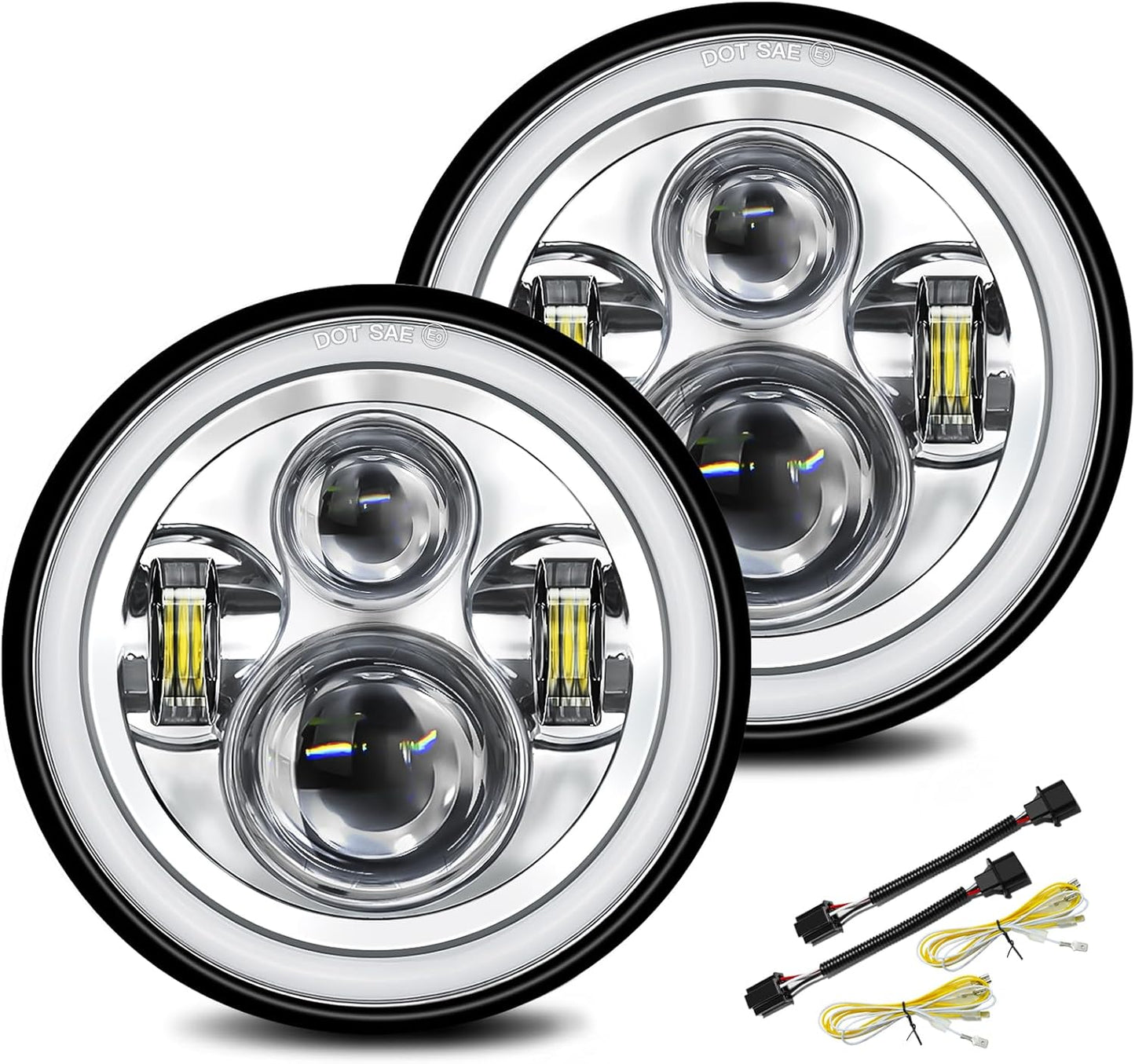 UNI-SHINE Projector 7 inch Led Headlight Round DOT Approved H6024 Led Headlight White DRL Amber Halo Turn Signal Compatible with Jeep Wrangler JK TJ CJ & Miata & Chevy S3 & Hummer H1 H2 (Pair)